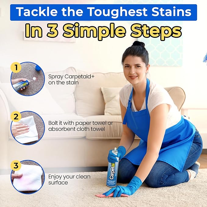Carpet Aid Spot & Stain Remover – Removes Oil, Grease, Ink, Coffee, Pet Urine & Lipstick from Carpets, Rugs & Upholstery