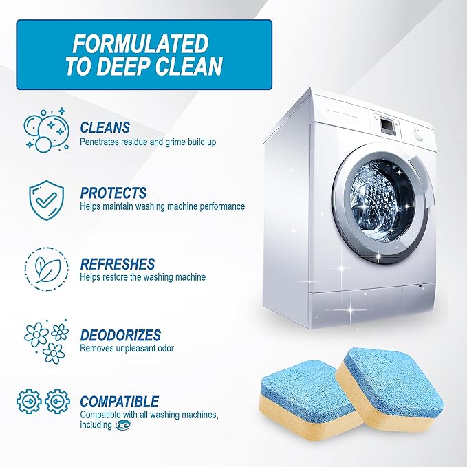 Air Jungles Washing Machine Cleaner Tablets 24 Count, Lemon Scent, Deep Cleaning, Dirt Remover, Clean Laundry Washer Drum and Tub, Compatible with Front and Top Load Washer, 12 Month Supply