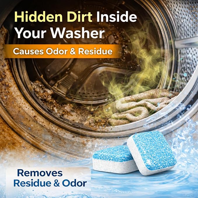 Washing Machine Cleaning Tablets Washer Cleaner & Descaler, 24 Count (12-Month Supply) for Front Load, Top Load & HE Washers | Appliance Maintenance & Residue Removal