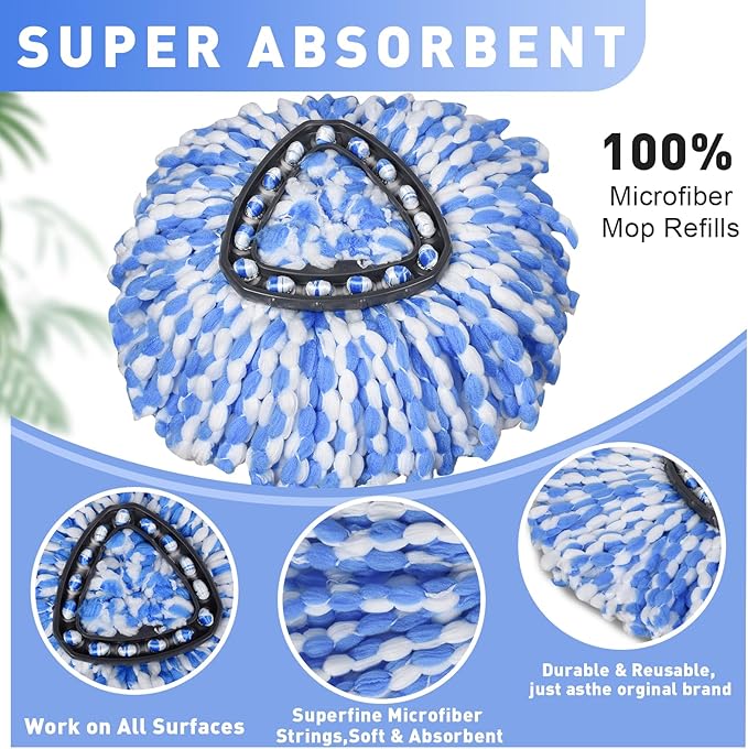 4 Pack Spin Mop Replacement Heads, Microfiber Mop Refills Compatible with Ocedar Mop Heads Replacements 2 Tank System, Replace Head Safe for Cleaning All Hard-surfaced Floors