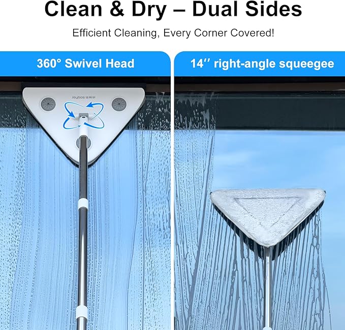 CTIME 78'' 3 in1 Professional Window Squeegee & Wall Mop : Window Cleaning Kit with 360° Rotating Triangular Head & Universal Cloth Slots (Includes 3 Reusable Pads)