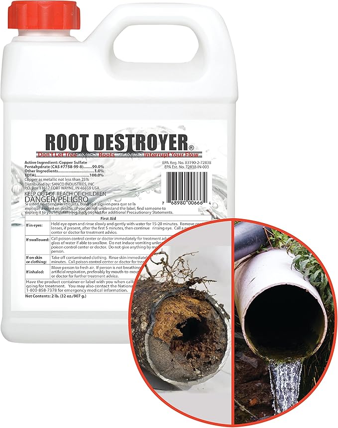 Root Destroyer – 2lbs- Root Killer for Sewer & Pipe Lines- Stops New Growth – Safe for All Plumbing