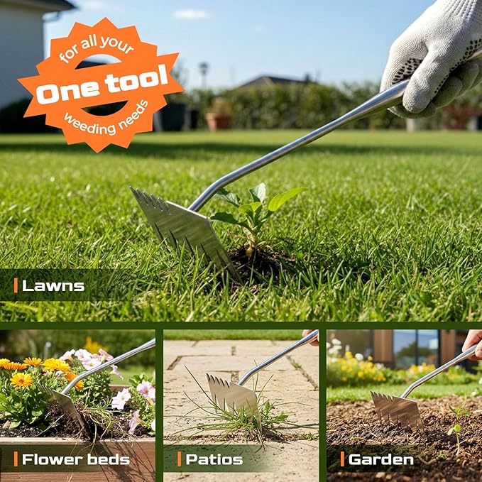 Upgraded Weed Puller Tool, 6-Tooth Manganese Steel Manual Weeders, Portable Garden Weed Remover Tools for Vegetable Gardening Backyard Farm Planting & Weeding