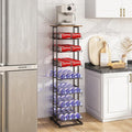 GILLAS 8 Tier with Wooden Top Water Bottle Storage with Wooden Tabletop,Metal Beverage Can Rack,Large Capacity Bottled Rack Water Bottle Holder Stand for Cabinet,Countertop Kitchen,Party,Black