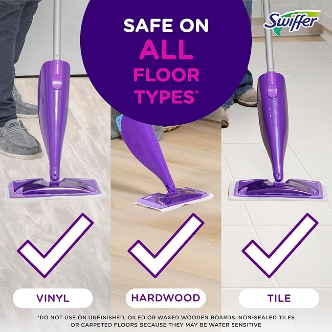 Swiffer WetJet Hardwood Floor Cleaner Spray Mop Pad Refill, Bathroom Cleaning Supplies, Hardwood Floor Cleaner, Multi Surface, 24 Count (Pack of 2)
