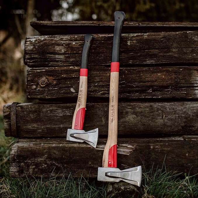 Adler - The Short Splitter, Hickory Wood, Leather Sheath, German Made, Anti-Slip Wood Splitting Axe, Head 2.7 pounds, Handle 19.6 inches
