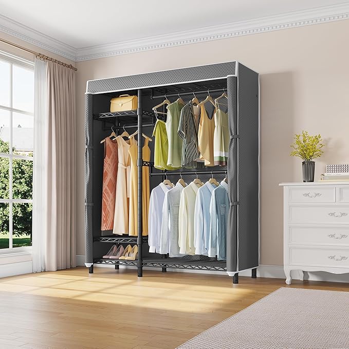 VIPEK V2C Heavy Duty Clothes Rack with Upgraded Polyester Cover, Metal Portable Closet with Adjustable Shelves & Hanging Rods, Freestanding Wardrobe Closet for Bedroom, Max Load 700LBS