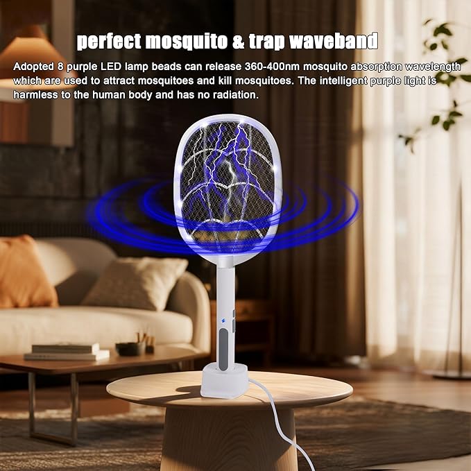 3 Packs Electric Fly Swatter Rackets, 2-in-1 Handhold Bug Zapper with 3000V High Voltage, Plug-in Mosquito Killer Insect Light Trap with 3 Layer Safety Mesh Portable for Indoor Outdoor Use