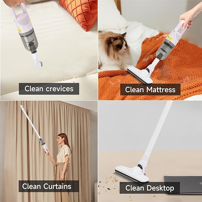 Handheld Vacuum Cleaner,Ultra-Lightweight Mini Portable Vacuums for Home, 6 in 1 Stick Vac Cleaners for Car,Pet Hair(White Cordless)
