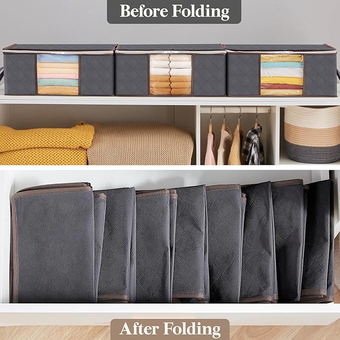 Lifewit 3 Pack 35L Clothes Storage Bins with Lids, Foldable Blanket Storage Bags with Zippers, Clear Window and Reinforced Handles, Closet and Organization for Clothing, Sweater, Comforter, Bedding