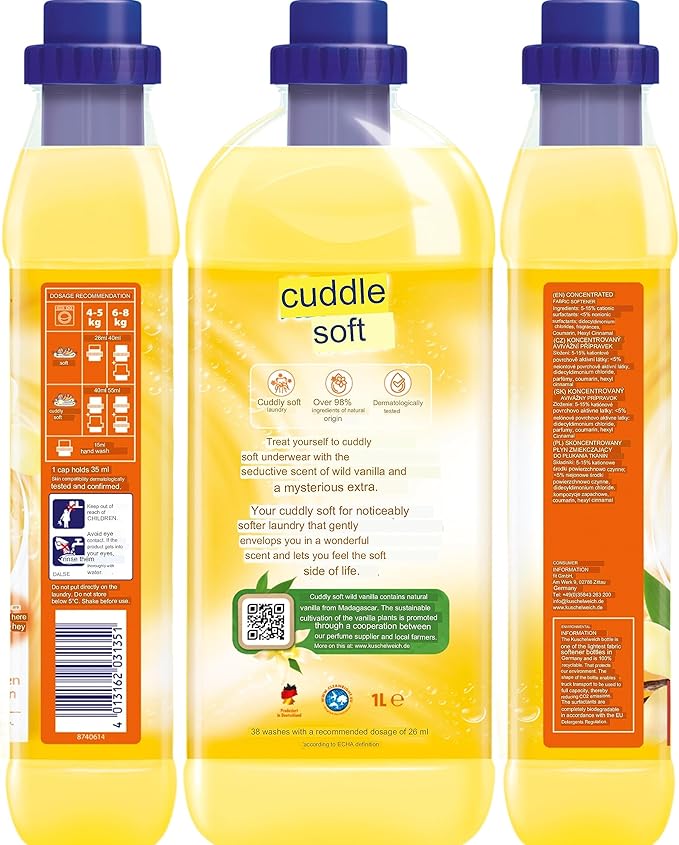 Fabric Softener Wild Vanilla - With Vanilla from Sustainable Cultivation - 3x1L (101.44 oz) - 114 Wash Loads - Made in Germany