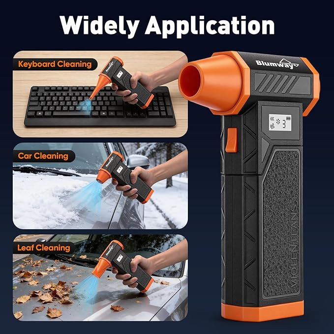 Compressed Air Duster, 2-in-1 Duster Blower & Vacuum with 320000RPM Jet Fan, Electric Air Duster Rechargeable, 4-Gear Adjustable Air Blower for Detailing Keyboard Computer Car Home Outdoor Cleaning