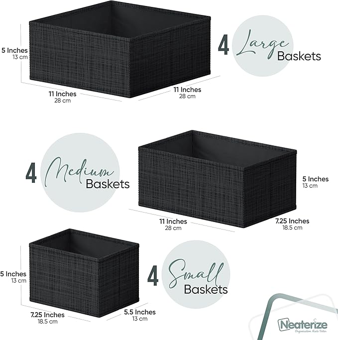 Drawer Organizer Clothes Set of 12 Black - Dresser Organizer For Nursery, Bedroom, Closet - Perfect Baby Clothes Organizer and Storage & General Nursery Organization or Dresser Drawer Organizers