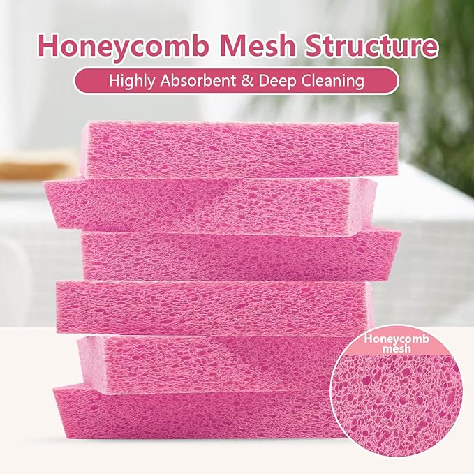 Cellulose Sponges, Large Size 4" x 6" x 1" - Heavy Duty Scrub Kitchen Sponge, Clean Tough Messes Without Scratching Kitchen Cleaning Pads, Pop Up Eco DIY (6 Pack), Pink