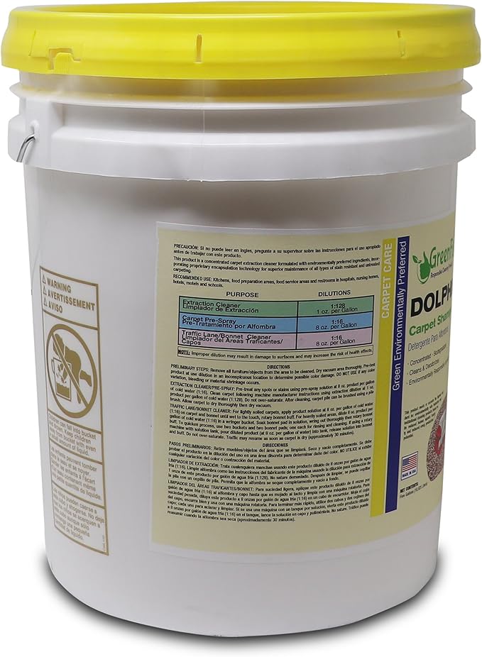 GreenFist Dolphin Carpet Extractor Odor & Stain Remover Shampoo Concentrated Deep Cleaner and Deodorizer[ Any Rug Or Carpet Machine] Unscented Formula, 5 Gallon Pail