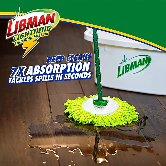 Libman Lightning Spin Mop System Plus 1 Refill Head | Mop and Bucket with Wringer Set | Floor Mop | Spin Mop | Libman Mop | Mops for Floor Cleaning | Hardwood Floor Mop | 2 Total Mop Heads Included