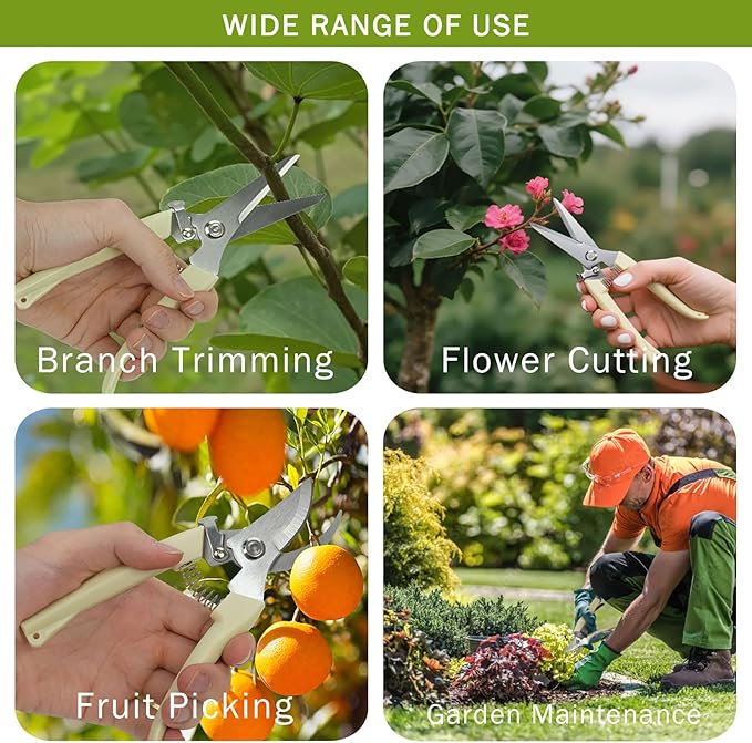 2Pcs Professional Pruning Shears (Include 1 Bypass Pruning Shears and 1 Straight Blade Garden Scissors) Premium Garden Shears for Trimming Flowers, Shaping Plants, Bonsai,hydroponics,herbs