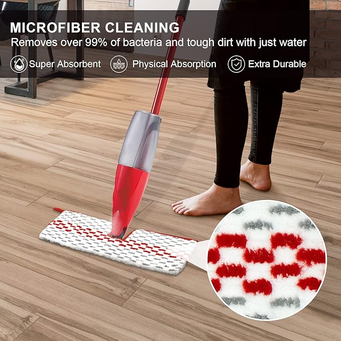 Microfiber Spray Mop Pads Compatible with Oceda ProMist MAX, Dual-Action Washable Flip Mop Pads Replacement for Dry Wet Floor Cleaning, 3 Packs Red