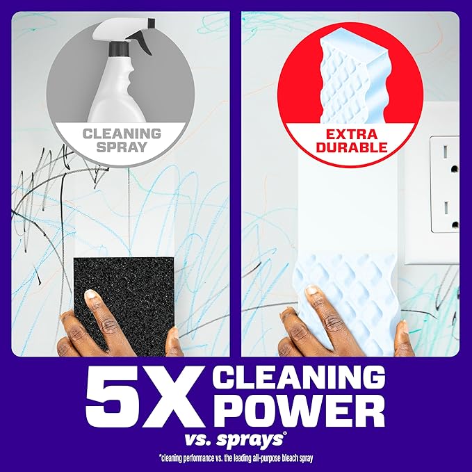 Mr. Clean Magic Eraser Sponge, All Purpose Cleaner, Cleaning Scrubber, Wall, Sneaker, Kitchen, Bathroom, Shower Cleaning Supplies, Melamine Sponge, Cleaning Pads, Whole Home Extra Durable, 12ct