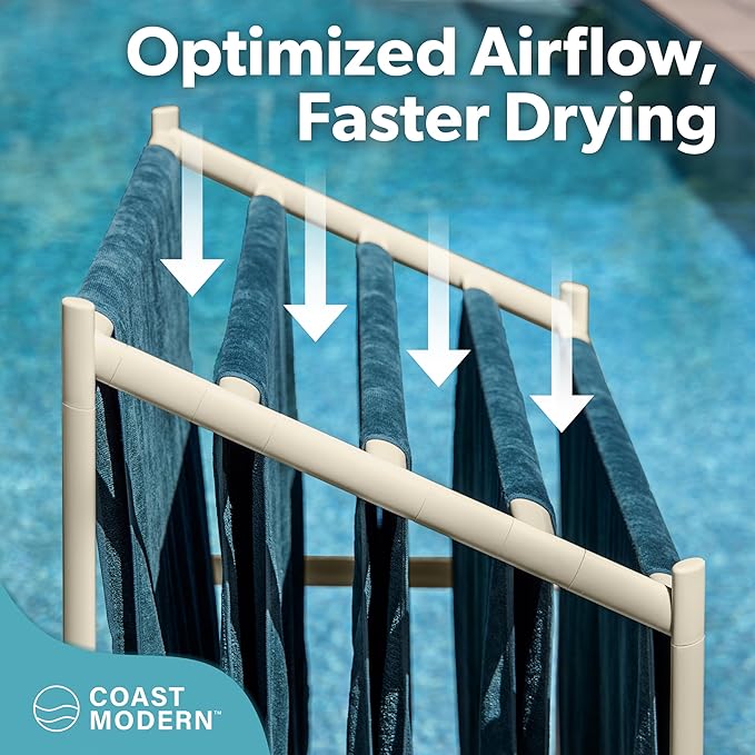 Coast Modern Pool Towel Rack – Choose Your Color - Outdoor & Indoor 5 Beach Towel PVC Drying Rack