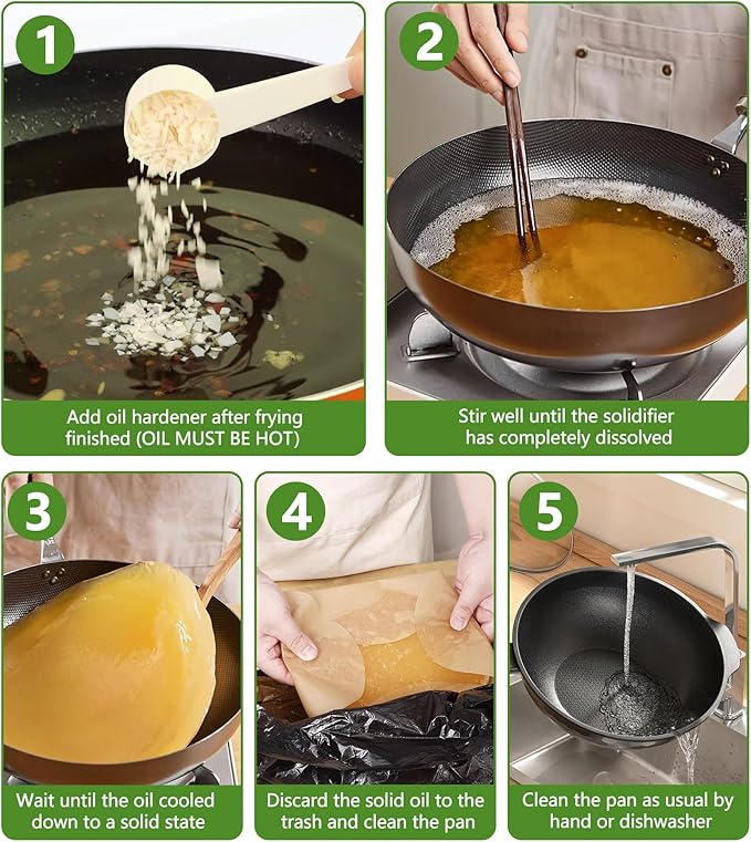 Cooking Oil Solidifier, Solidifies Up to 40 Cups from Mess, 100% Plant-Based Used Oil Solidifying Powder, Grease Hardener Disposal for Kitchen