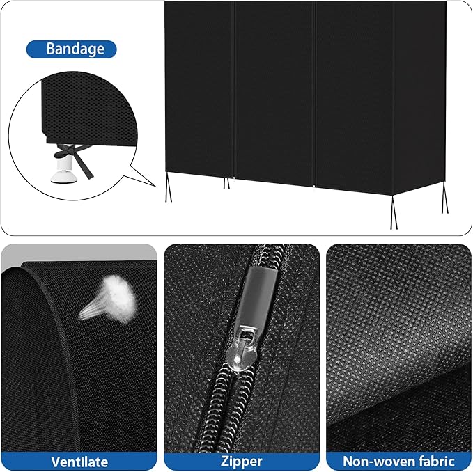 Zilink 50'' Garment Rack Cover Dustproof Clothes Rack Cover Breathable Garment Bags Protector Wardrobe Cover with 2 Durable Zippers for Garment Rack, Black, (Rack Not Included)