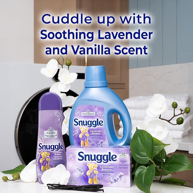 Snuggle Fabric Softener Dryer Sheets, Lavender Breeze Soothing Comfort, 230 Ct, Long-Lasting Fresh & Clean Scent, Softens Fabric, Reduces Static, Fights Wrinkles, Helps Repel Lint & Pet Hair, HE Safe