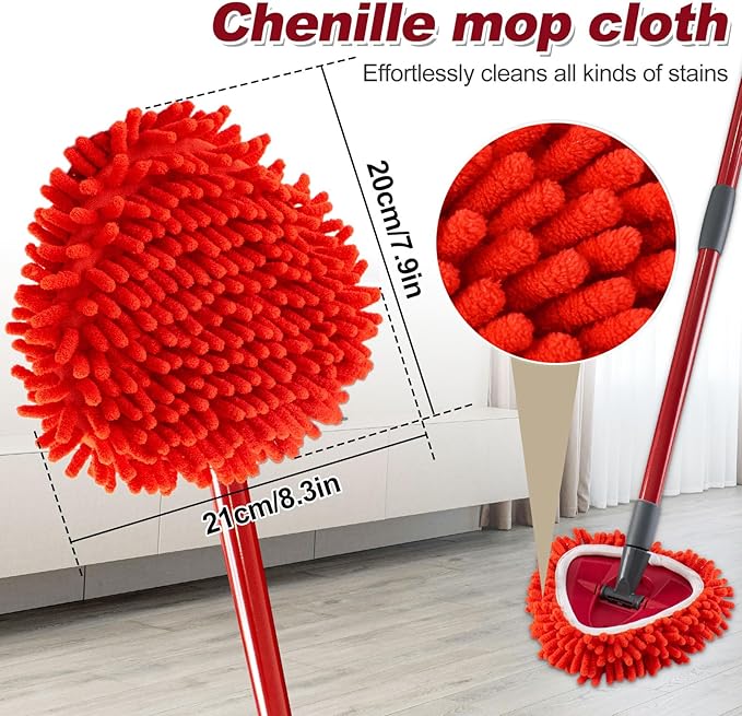 Chenille Mop Heads Replacements for Ocedar, Mop Replace Head for O Cedar Mops, Chenille Duster for Ocedar Easywring 1 Tank Spin Mops Includes 3 Pack Chenilles Pad Refills, 1 Scrub Brush and 1 Base