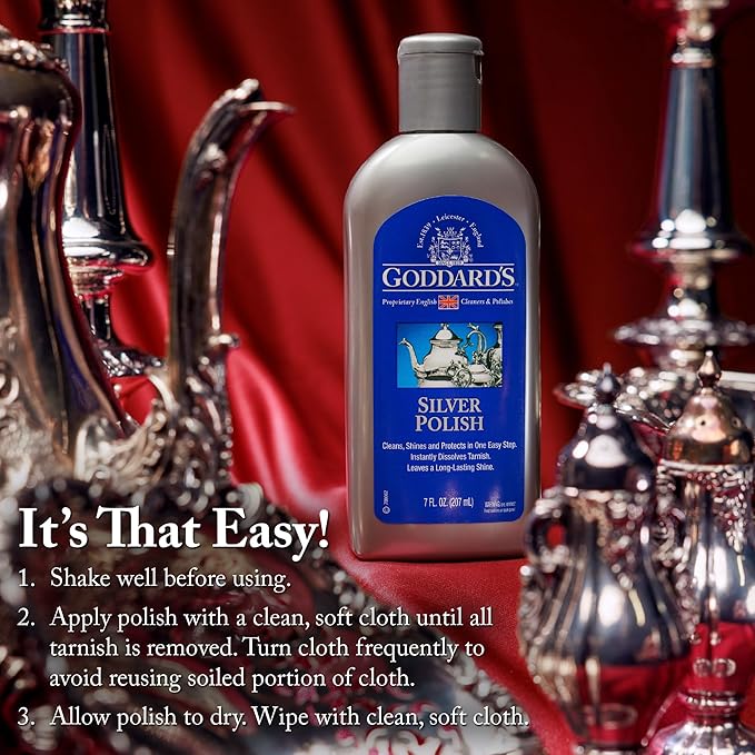 Goddard's Silver Polish Liquid - Silver Cleaner and Polish for Jewelry, Silverware, Ornaments, Accessories, Antiques & More - All-in-One Tarnish Remover Solution, 7 oz