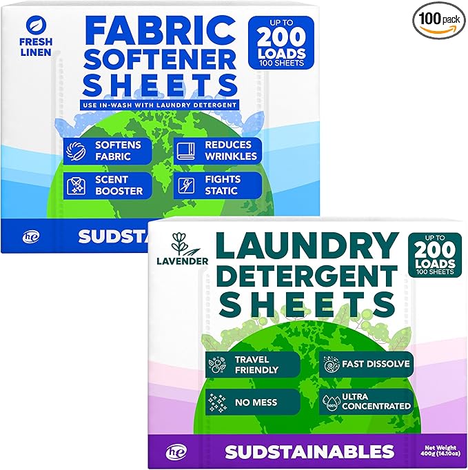Lavender Laundry Detergent 100 Sheets and Fabric Softener Sheets bundle
