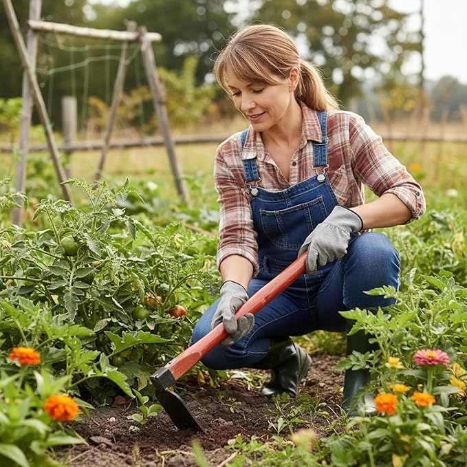 Garden Hoe with Wooden Handle | Heavy Duty Steel Gardening Tool for Weeding, Planting Vegetables and Flowers | Durable Farming Hoe for Outdoor Use