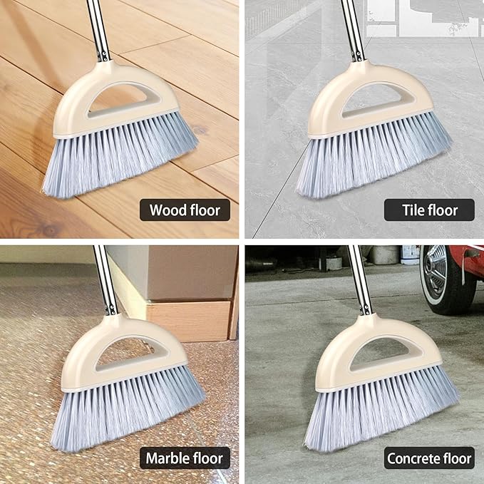Angle Broom for Hardwood Floors - Soft Bristled Indoor & Kitchen Broom (Light Pink)
