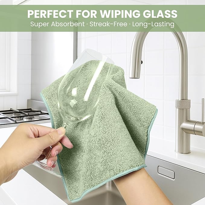 Microfiber Cleaning Cloth, 12 Pack Green Cleaning Rags for Housekeeping, Reusable Microfiber Towels for Car, Kitchen, Bathroom and Household Cleaning Supplies, 11.8"X11.8"