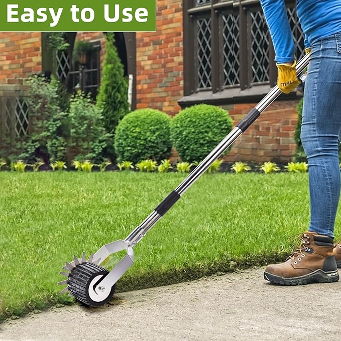 Wheel Rotary Manual Edger Lawn Tool, Grass Edge Trimmer, Sidewalk Lawn Edger Tool, Adjustable 3 Sections Stainless Steel Handle, Ergonomic, 56.5-Inch