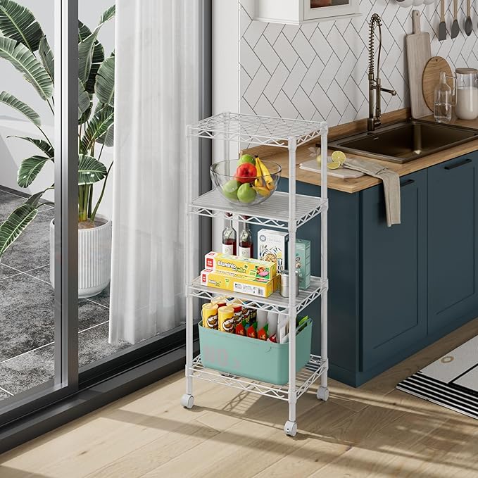 Golpart 4 Tier Adjustable Storage Shelves Metal Utility Shelf Wire Shelving Unit Organizer Rack for Home Kitchen Office Bathroom Pantry Room 12" D x 18" W x 44" H