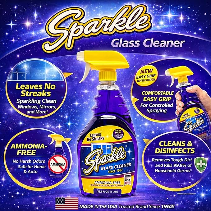 Sparkle Ammonia-Free Glass Cleaner Refill, Heavy Duty Streak-Free Window & Mirror Cleaner Spray, Original Formula, 2L Bottle (Pack of 1)