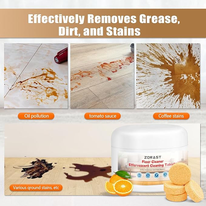 Floor Cleaning Solution, 50 PCS Vacuum Mop Cleaning Solution Tablet Refil, Sweet Orange Scent Compatible with All Roborock Mopping Robots