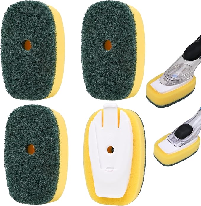Sponge Brush Refills for OXO Dish Brush, 4 Pack Soap Dispensing Dish Refills, Scrub Replacement Head for Scrubber, Sponge Replacement Head Fits Soap Dispensing Handle
