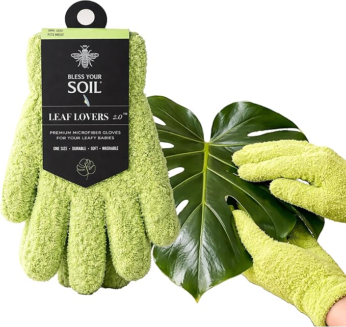 BLESS YOUR SOIL Microfiber Dusting Gloves for Plants : Premium, Gentle, Traps Dust, Washable, Lint Free : Use with Big Leaf Energy ready-to-use spray for houseplants