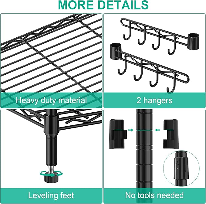 Folews 6-Tier Metal Storage Rack with Wheels, Sturdy Adjustable Wire Shelving Unit for Garage Kitchen Pantry Laundry Room, 36" W x 14" D x 75" H Large Rolling Organizer Shelf Easy Assembly, Black