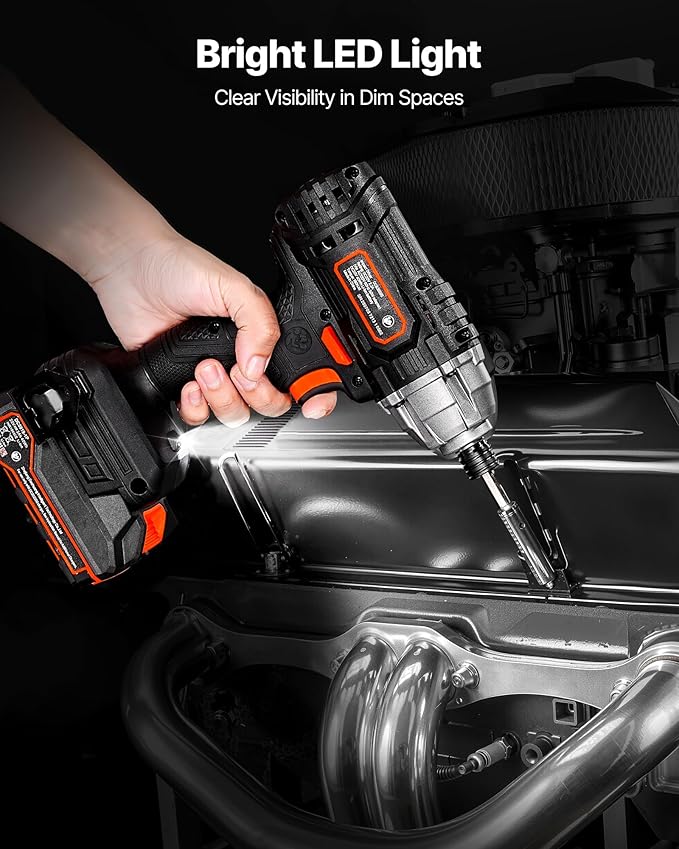 VEVOR Impact Driver, 1/4 Inch, 2800 RPM Max Speed, 20 V Powerful Motor, Electric Cordless Impact Driver Kit with Battery and Charger, 10 Bits, LED Work Light, for Furniture, Electrical, Home Repairs