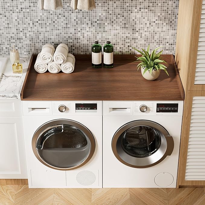 Washer Dryer Countertop, 27.6" x 54" Laundry Countertop for Washer and Dryer, Laundry Room Organization and Storage, Walnut