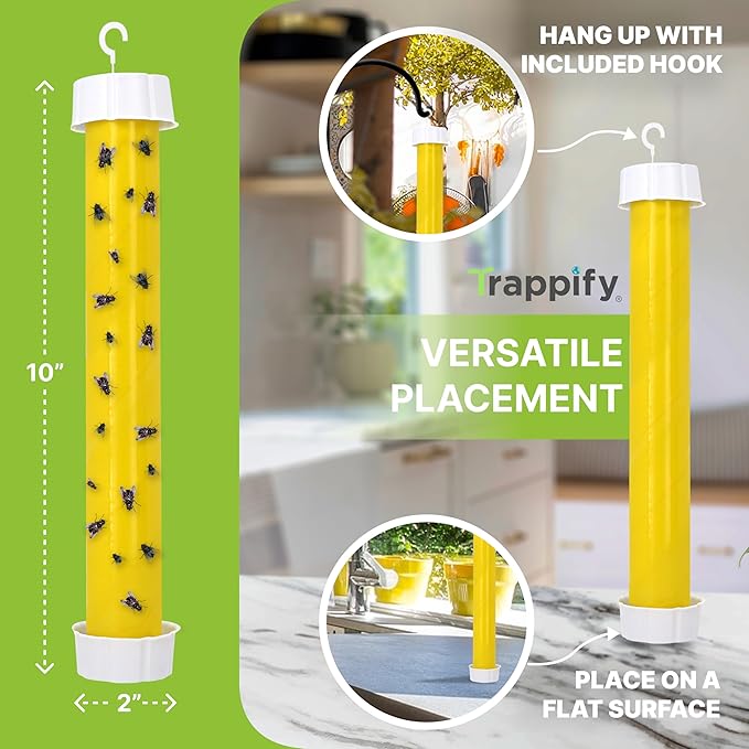 Trappify Hanging Fly Traps Outdoor: Fruit Fly Traps for Indoors | Gnat Trap | Gnat Traps for House Indoor | Fly Trap Indoor - Disposable Sticky Fly Trap for Indoor House Pest Control (8 Pack)