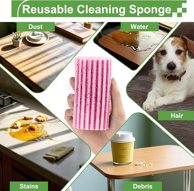 4-Pack Damp Clean Duster Sponge,Pink Damp Dusting Sponge,Duster Baseboard Cleaner Sponge with Ridges,Reusable Wet Duster Sponge,Household Cleaning Sponges for Blinds,Window Track Grooves