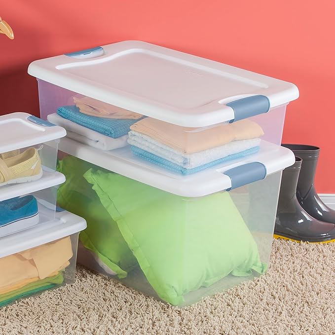 Sterilite 6-Pack Latching Box, Under Bed Storage Bins with Lids, Clear Plastic, 32 Quart - Heavy-Duty Organizing Containers for Closet, Bathroom, and Office