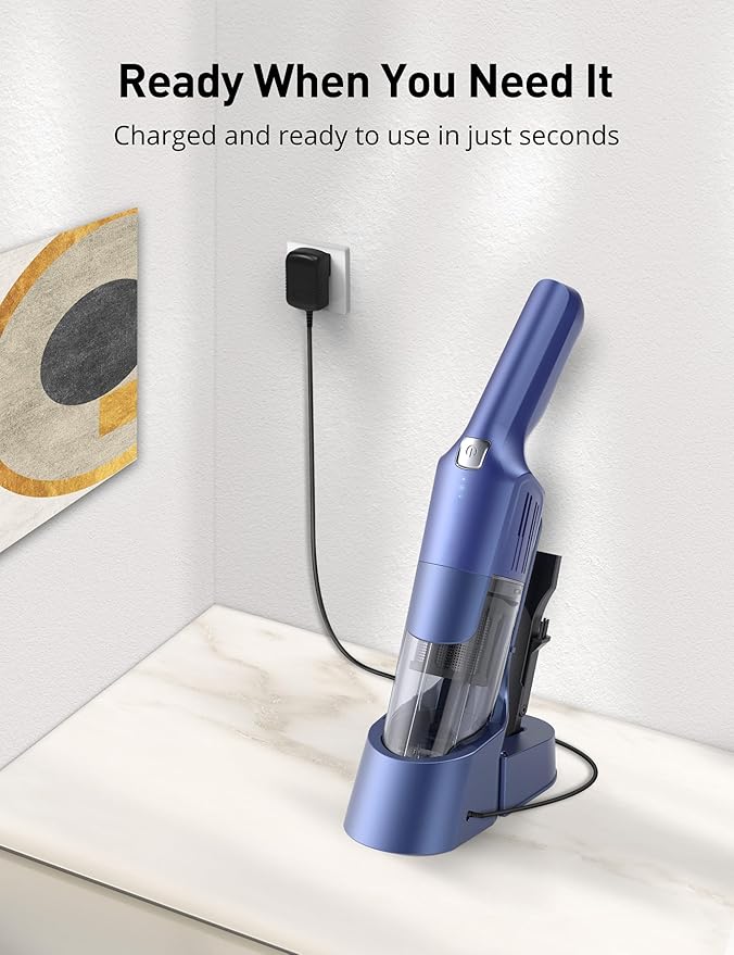 Handheld Vacuum Cordless, 24KPA Powerful Car Vacuum, Rechargeable, Charging Dock, Ergonomic Handle, 2-in-1 Crevice Tool, 1.8lb Portable Vacuum Cleaner with 2-Speed for Car, Home