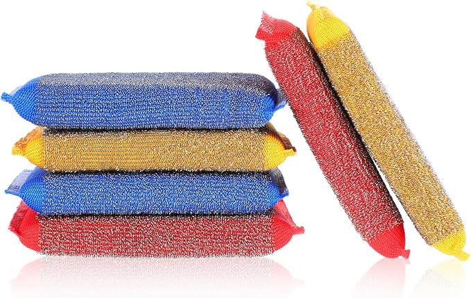 6Pcs Scrub Sponges Steel Wool Scrubber Kitchen Sponges Non Scratch Cleaning Sponge Reusable Microfiber Dish Scrubber Sponge for Cleaning Pots Pans Dishes Bathroom (3 Colors