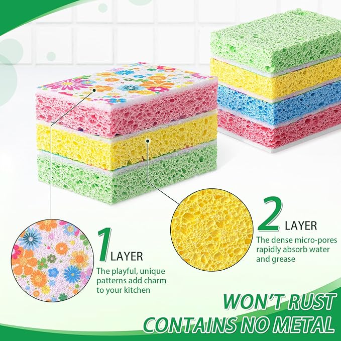 20 Pack Cleaning Scrub Colored Sponge Kitchen Sponges Colorful Non Scratch Dual Sided for Dishes, Pots, Pans, Multi Surface Household Cleaning