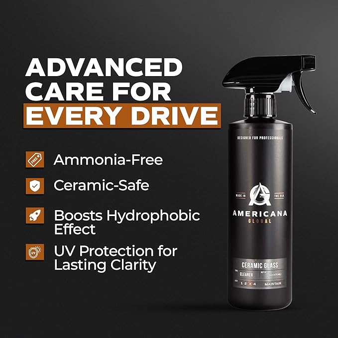 Ceramic Glass Cleaner, 16 oz - Streak-Free Formula for Automotive Glass, Enhanced with Ceramic Protection