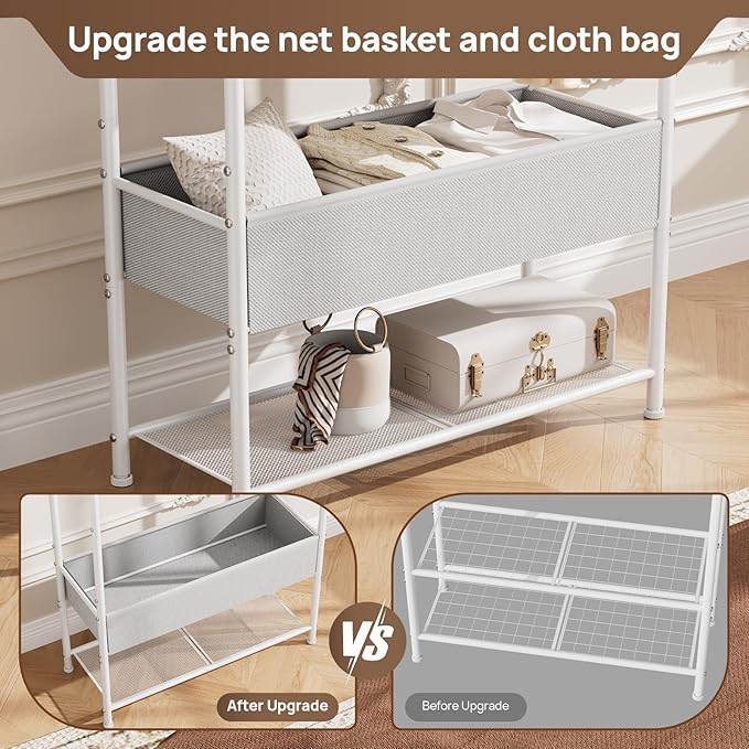 Golpart Clothes Garment Coat Rack Drying Clothing Racks Metal Freestanding for Hanging Clothes Portable Closet for Laundry Bedroom White